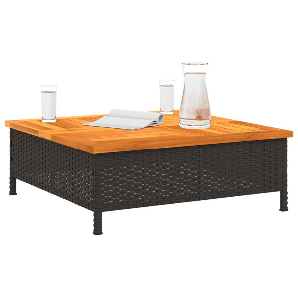 Mesa de jardín ratán y madera de acacia negro 70x70x25 cm M 4