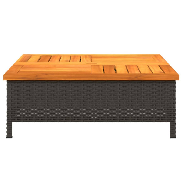Mesa de jardín ratán y madera de acacia negro 70x70x25 cm M 5