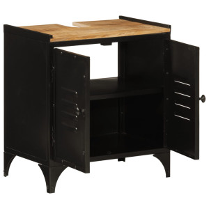 Armario de lavabo de baño hierro y madera mango 55x35x60 cm H