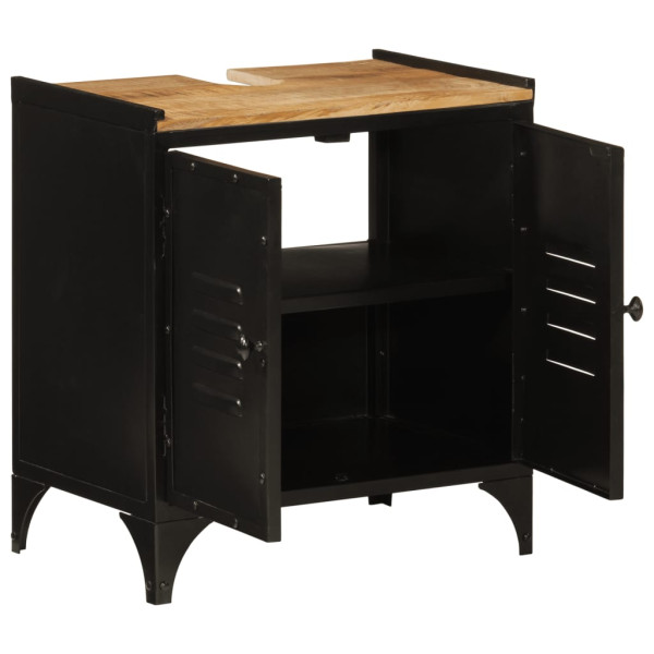 Armario de lavabo de baño hierro y madera mango 55x35x60 cm M 2