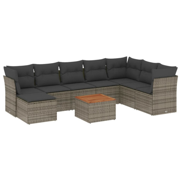 9 pcs conjunto sofás p/ jardim com almofadões vime PE cinzento M 2