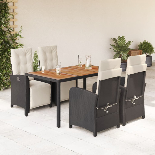 5 pcs conjunto de jantar p/ jardim c/ almofadões vime PE preto D