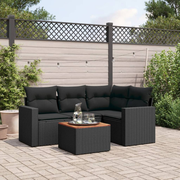 Set de muebles de jardín 5 pzas y cojines ratán sintético negro D