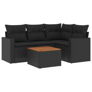 5 pcs conjunto sofás de jardim com almofadões vime PE preto H
