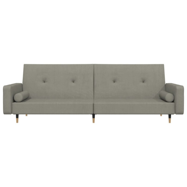 Sofá cama de 2 plazas con dos almohadas terciopelo gris claro M 4