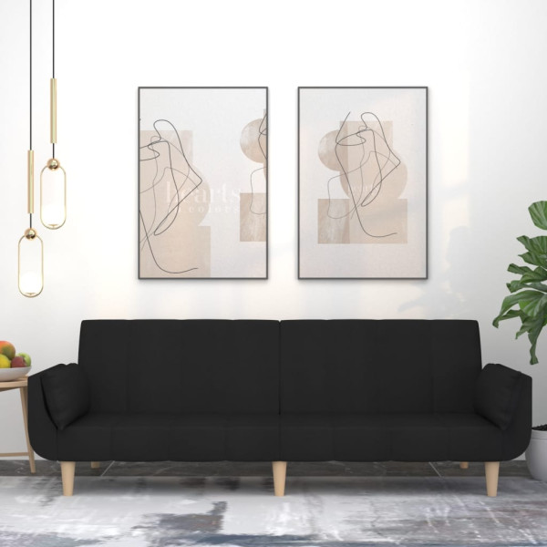 Sofá cama de 2 plazas con dos almohadas tela negro D