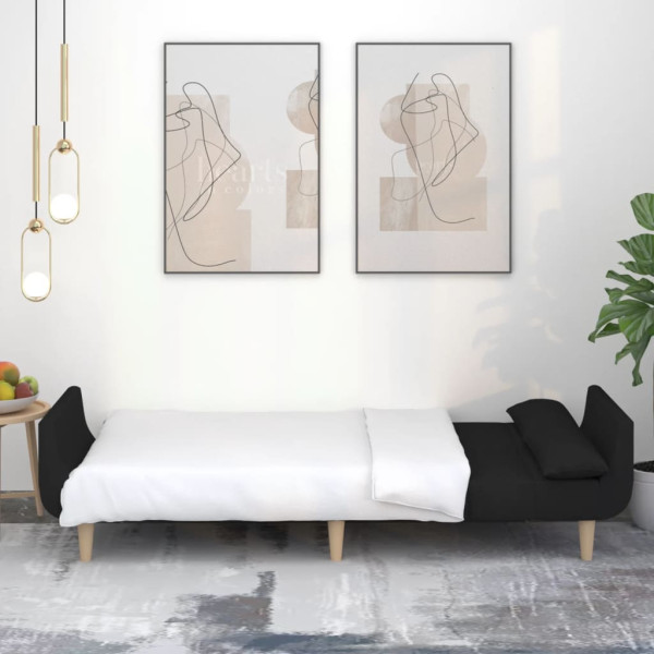 Sofá cama de 2 plazas con dos almohadas tela negro M 3