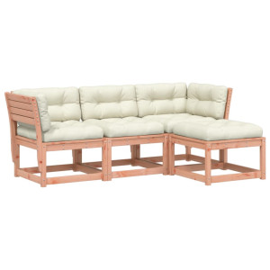 4 pcs conj. lounge jardim com almofadões madeira douglas maciça H
