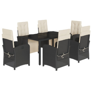 Set de comedor de jardín 7 pzas y cojines ratán sintético negro H