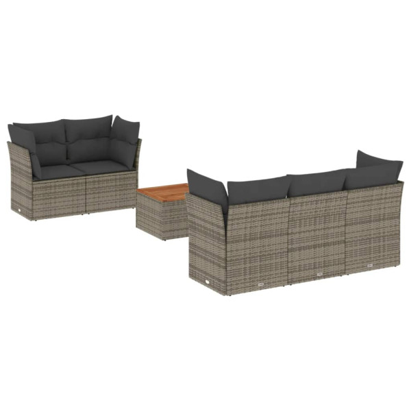 6 pcs conjunto sofás de jardim com almofadões vime cinzento M 2