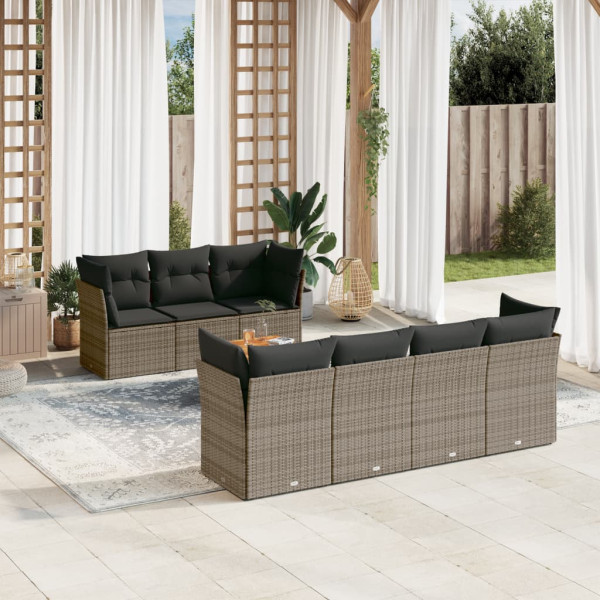 Set de muebles de jardín 6 pzas y cojines ratán sintético gris D