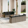 8 pcs conjunto sofás de jardim c/ almofadões vime PE cinzento 1