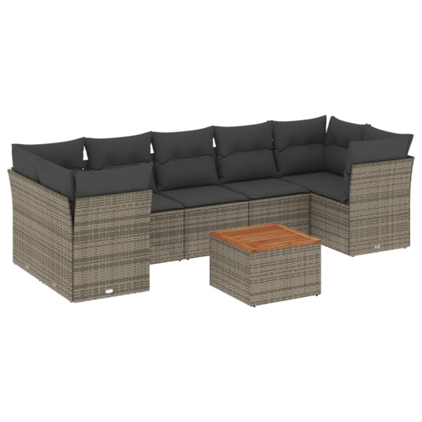 8 pcs conjunto sofás de jardim c/ almofadões vime PE cinzento M 2