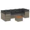 8 pcs conjunto sofás de jardim c/ almofadões vime PE cinzento 2