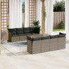 Set de muebles de jardín 9 pzas y cojines ratán sintético gris 1