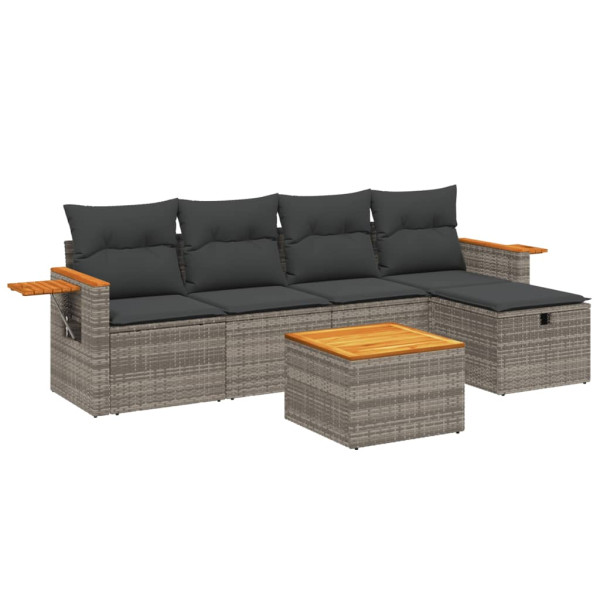 6 pcs conjunto sofás de jardim com almofadões vime cinzento M 2