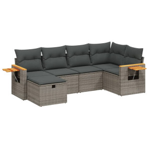 Set de muebles de jardín 6 pzas y cojines ratán sintético gris H