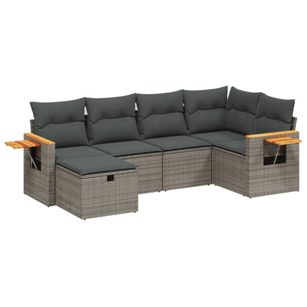 6 pcs conjunto sofás de jardim com almofadões vime cinzento M 2