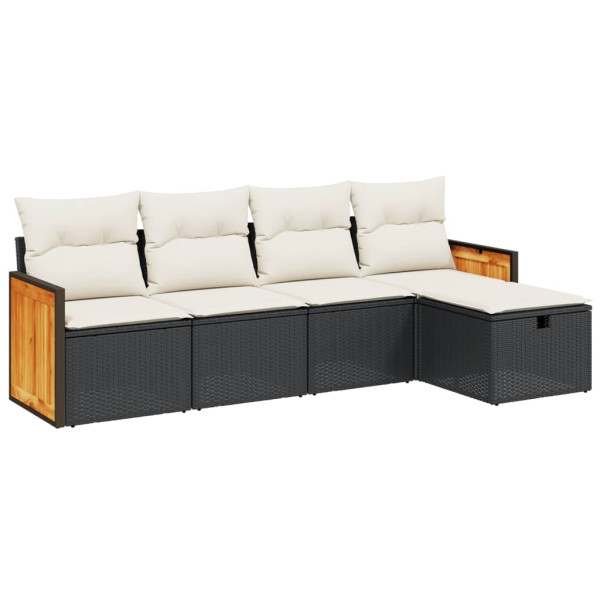 5 pcs conjunto sofás de jardim com almofadões vime PE preto M 2