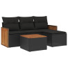 Set de muebles de jardín 5 pzas y cojines ratán sintético negro 2