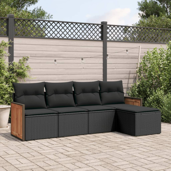 Set de muebles de jardín 5 pzas y cojines ratán sintético negro D