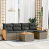 6 pcs conjunto sofás de jardim com almofadões vime cinzento 1