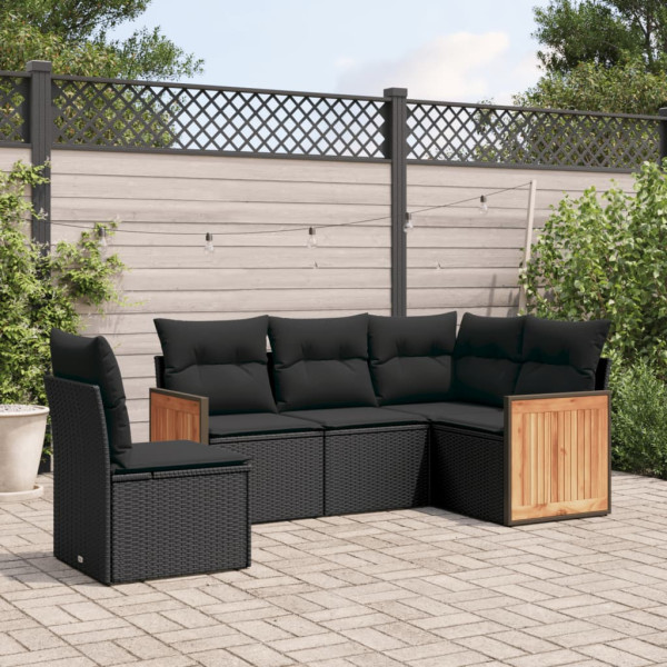 5 pcs conjunto sofás de jardim com almofadões vime PE preto D