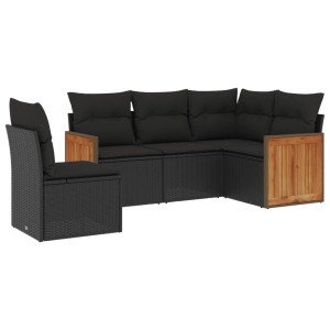 5 pcs conjunto sofás de jardim com almofadões vime PE preto H