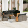 Set de muebles de jardín 9 pzas y cojines ratán sintético gris 1