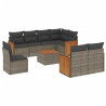 9 pcs conjunto sofás p/ jardim com almofadões vime PE cinzento 2