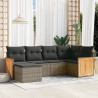 6 pcs conjunto sofás de jardim com almofadões vime cinzento 1