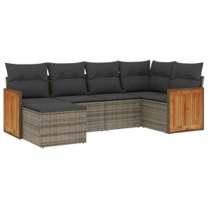 6 pcs conjunto sofás de jardim com almofadões vime cinzento H