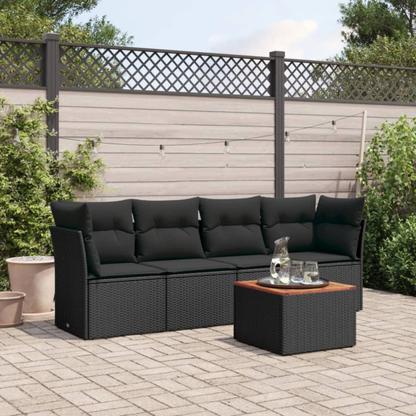 5 pcs conjunto sofás de jardim com almofadões vime PE preto D