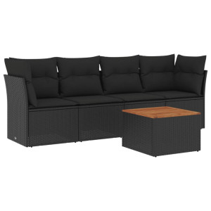 5 pcs conjunto sofás de jardim com almofadões vime PE preto H