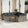 Set de muebles de jardín 9 pzas y cojines ratán sintético gris 1