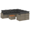 9 pcs conjunto sofás p/ jardim com almofadões vime PE cinzento 2