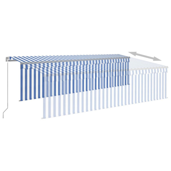 Toldo retrátil manual com estore/LED 5x3 m azul e branco M 4
