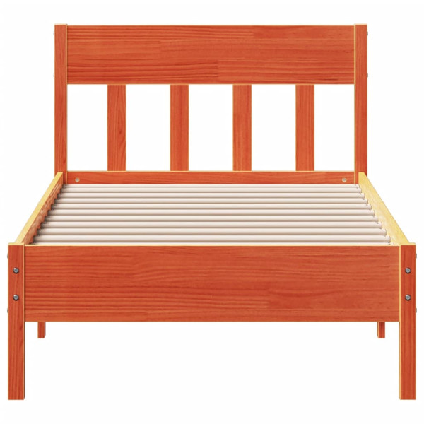 Estructura cama con cabecero madera pino marrón cera 90x200 cm M 4