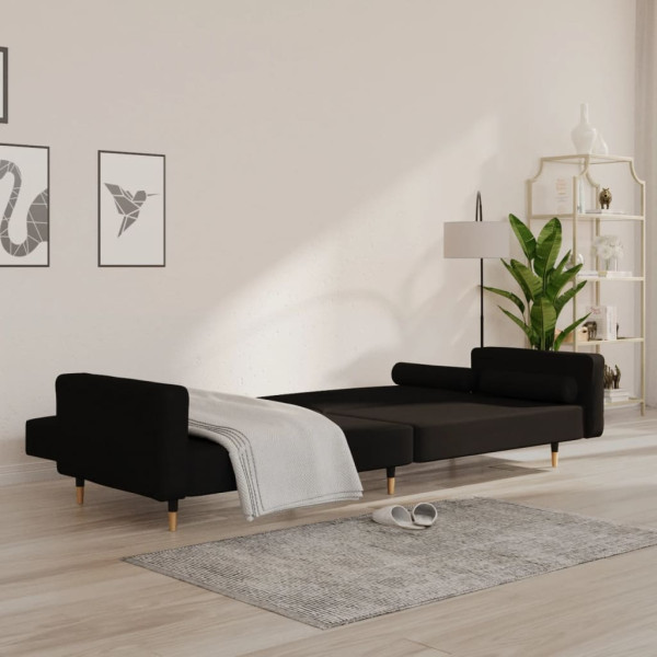 Sofá-cama 2 lugares com duas almofadas veludo preto M 3
