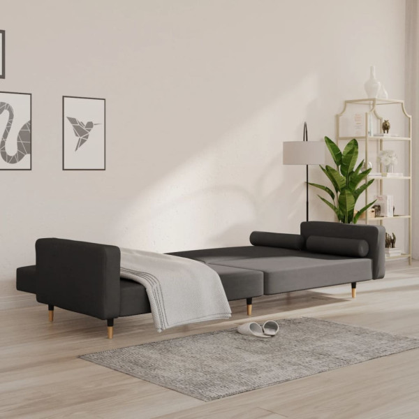 Sofá-cama 2 lugares com duas almofadas veludo cinzento-escuro M 3