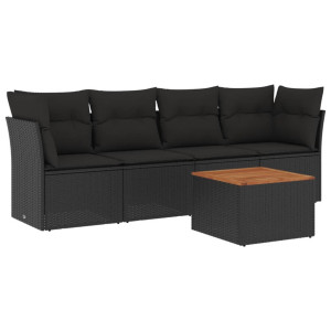 Set de muebles de jardín 5 pzas y cojines ratán sintético negro H