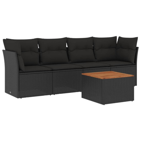 5 pcs conjunto sofás de jardim com almofadões vime PE preto M 2
