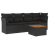 5 pcs conjunto sofás de jardim com almofadões vime PE preto 2