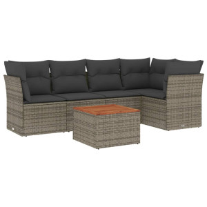 6 pcs conjunto sofás de jardim com almofadões vime cinzento H