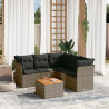Set de muebles de jardín 6 pzas y cojines ratán sintético gris 1