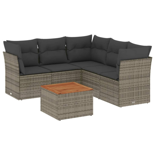 Set de muebles de jardín 6 pzas y cojines ratán sintético gris M 2
