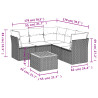 Set de muebles de jardín 6 pzas y cojines ratán sintético gris 3