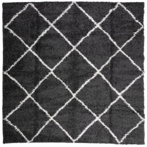 Tapete shaggy de pelo alto PAMPLONA 120x120 cm preto e creme H