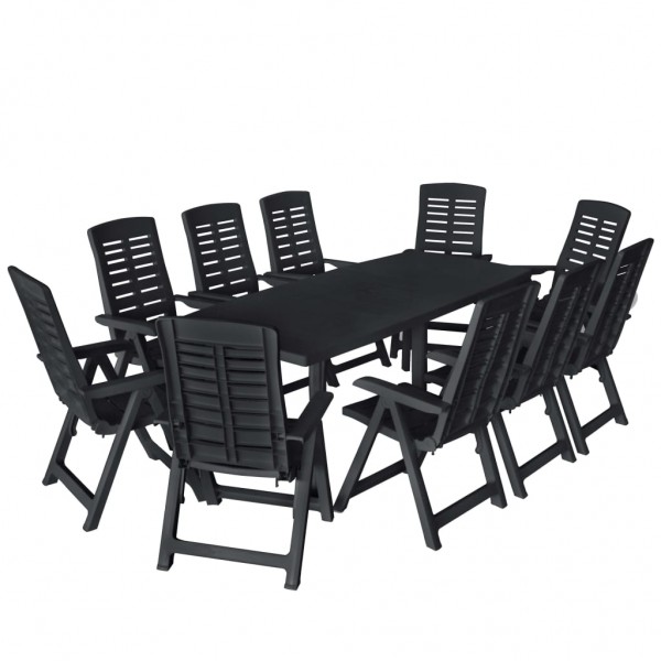 Conjunto de comedor de jardín 11 piezas plástico gris antracita D
