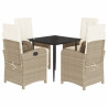 Set comedor de jardín 5 pzas con cojines ratán sintético beige 2